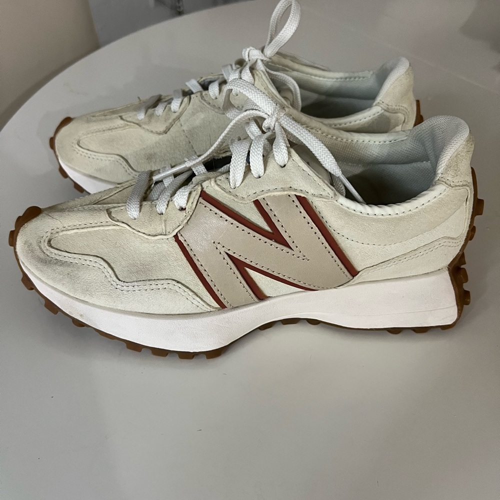New Balance 327 Cream and Tan Sneakers
